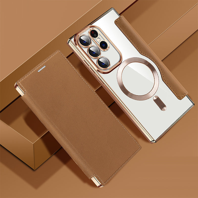 Sumoravibe - Custodia per telefono cellulare Flip in pelle PU con texture per Samsung